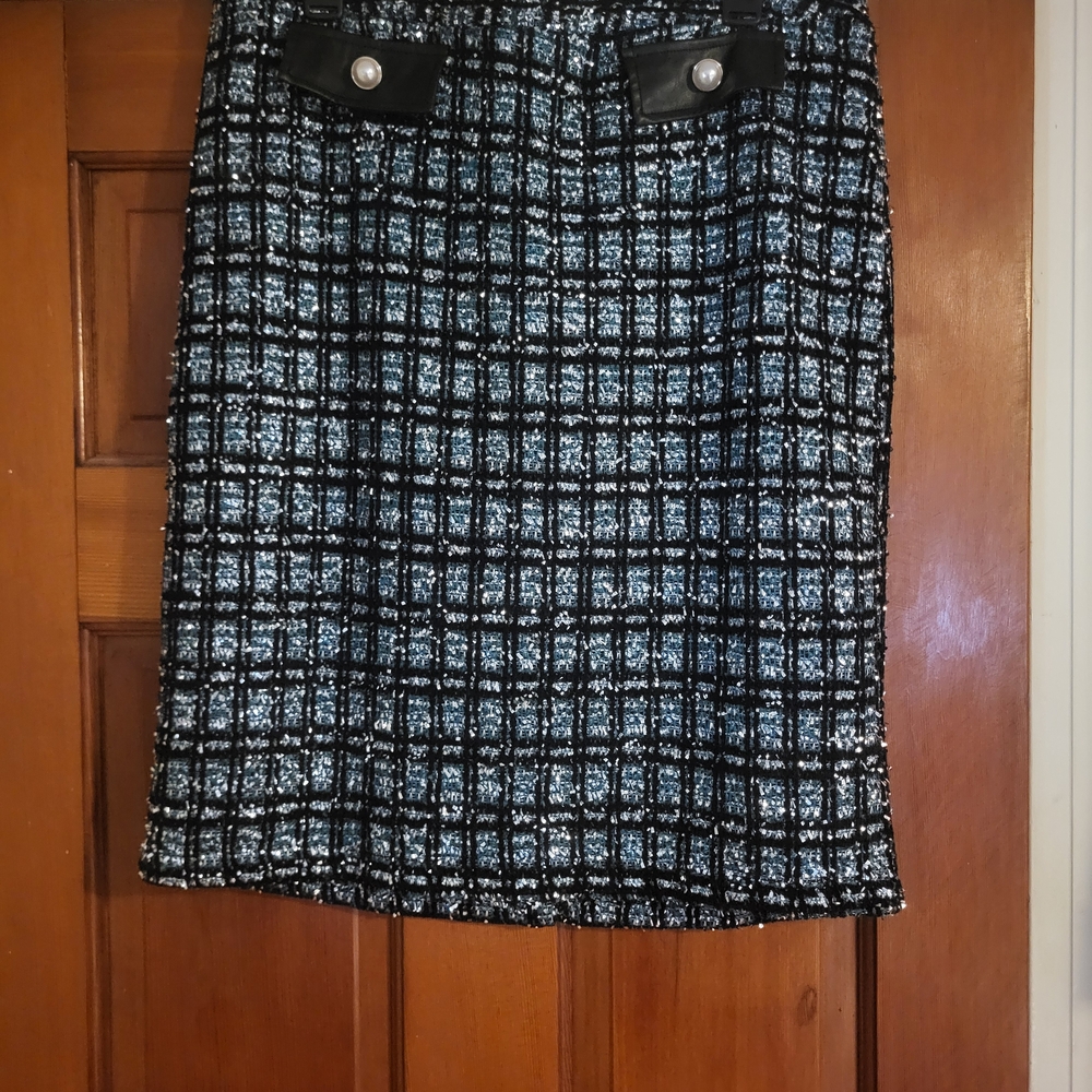 Cato Black and Blue Checkered Pencil Skirt